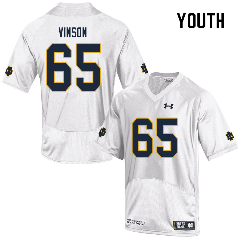 Youth NCAA Notre Dame Fighting Irish #65 Michael Vinson Stitched College Under Armour Authentic White Football Jersey OW10L06HZ